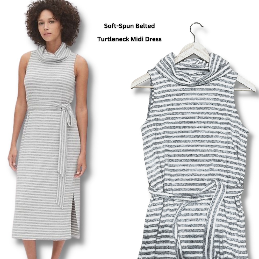 ชุดเดรส Midi คอปกสูงแขนกุดผู้หญิง (GPD347 TURTLE MID-STP DR)