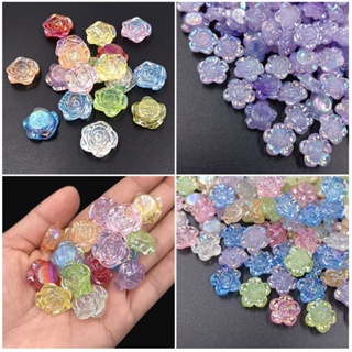 จี้ลูกปัดอะคริลิค รูปดอกกุหลาบ ด้านล่างแบน AB สีเมจิก สําหรั…