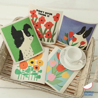พร้อมส่ง! 97 ผ้าเช็ดจาน ฟองน้ำล้างจาน อเนกประสงค์ ผ้าฟองน้ำ พิมพ์ลายน่ารัก ใช้ซ้ำได้ ซับน้ำดี แห้งไว