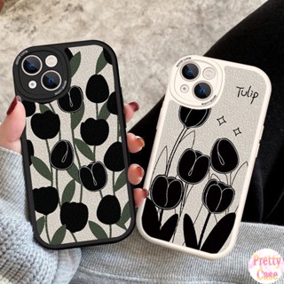 เคสโทรศัพท์มือถือ แบบนิ่ม ลายดอกทิวลิป สีดํา สําหรับ Samsung Galaxy A03 A03S A10S A13 A50 A50S A30S A51 A52 A52S A53 A70 A71 A72 A73 A20 A30 A20S A21S A22 A23 A31 A32 A33