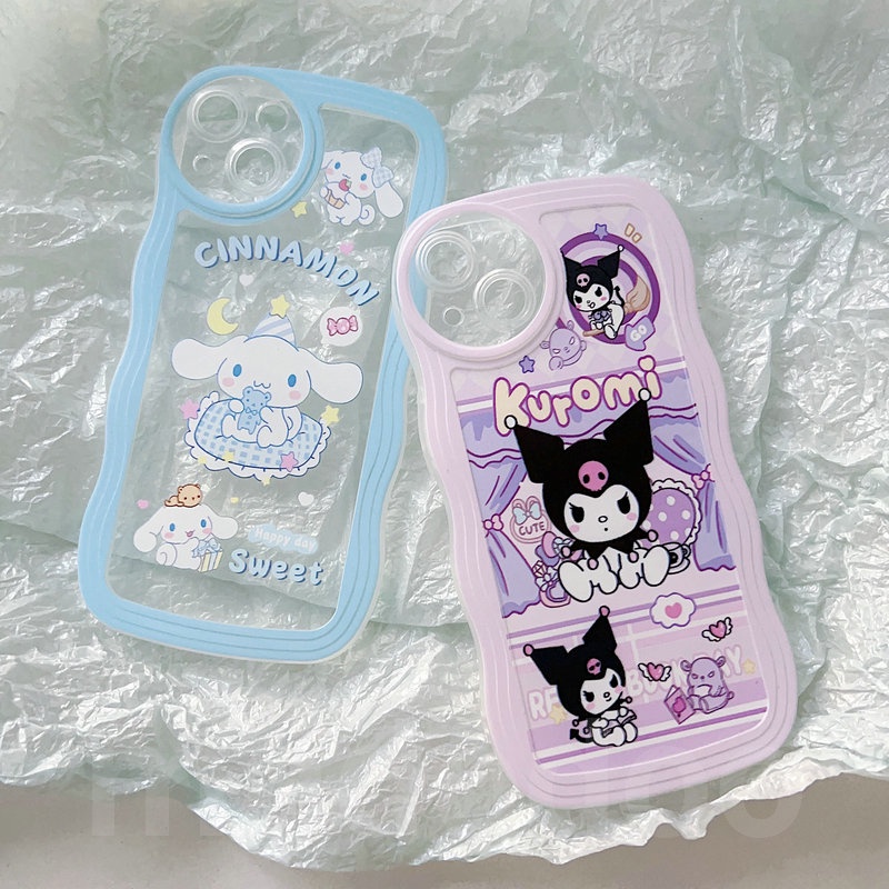 Clear Casing For iPhone 16 15 14 13 12 11 Pro Xs max Mini 7 8 6 6S Plus X XR 14ProMax 13promax 12promax 11promax 6+6S+ 7+ 8+ Waves Edge Cartoon Cinnamon Kuromi Fine Hole Shockproof Soft Phone Case Cover STB 15