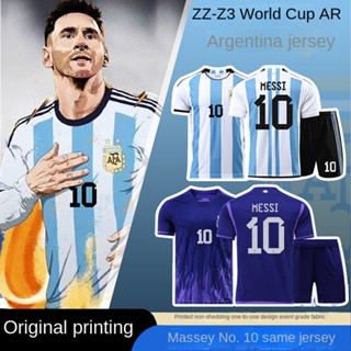 เสื้อกีฬาแขนสั้น ลายทีมฟุตบอล World Cup Champion Argentina เบอร์ 2022 เสื้อกีฬาแขนสั้น ลายทีมชาติฟุตบอล Messi 10 Messi jersey ชุดเหย้า สําหรับผู้ชาย และผู้หญิง