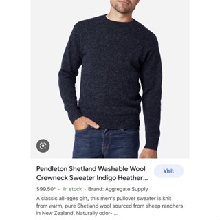 Pendleton Shetland Washable Wool Crewneck Sweater Indigo Heather เสื้อสเวตเตอร์ กันหนาว ผู้ชาย แบบสวมทางศรีษะ