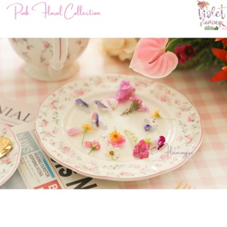 Violet Flamingo จานเซรามิคลายดอกไม้สีชมพู Pink Floral Plates สวยตาแตก งานเซรามิกประเภท Premium Fine Porcelain