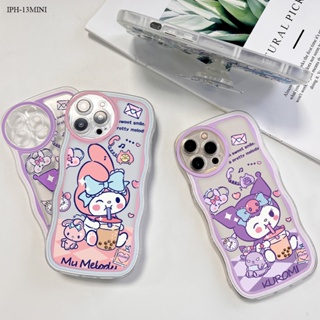 【ฟรี ที่วางโทรศัพท์】Compatible With iPhone 14 13 Mini Pro Plus Max เคสไอโฟน สำหรับ Soft TPU Clear Case การ์ตูน Melody Kuromi เคส เคสโทรศัพท์ เคสมือถือ เคสนิ่ม Big Wave Shockproof Cover