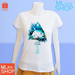 เสื้อยืดลาย Ocean ผ้า TK พิมพ์ลายลงในเนื้อผ้า - ML100SHOP (คอปาด)