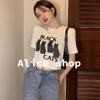 Alice  แฟชั่นสไตล์เกาหลี y2k เสื้อยืดแขนสั้นสั้นด้านบนผู้หญิง 2022 ล่าสุดสบาย ๆ  ทันสมัย ทันสมัย รุ่นใหม่ Trendy A29J03B 36Z230909