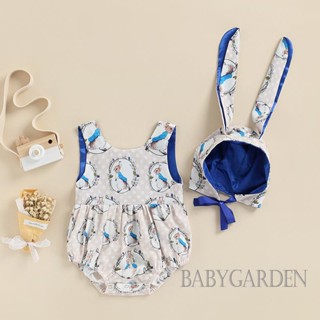 Babygarden-0-24 เดือน ชุดรอมเปอร์ แขนกุด คอกลม พิมพ์ลายกระต่าย เปิดหลัง พร้อมหมวกผูก สําหรับเด็กผู้หญิง