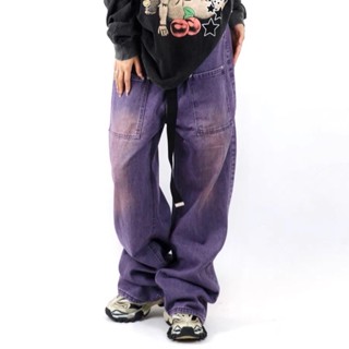 กางเกงยีนส์ทรงกระบอก ผู้ชาย Purple loose jeans กางเกงy2k lv