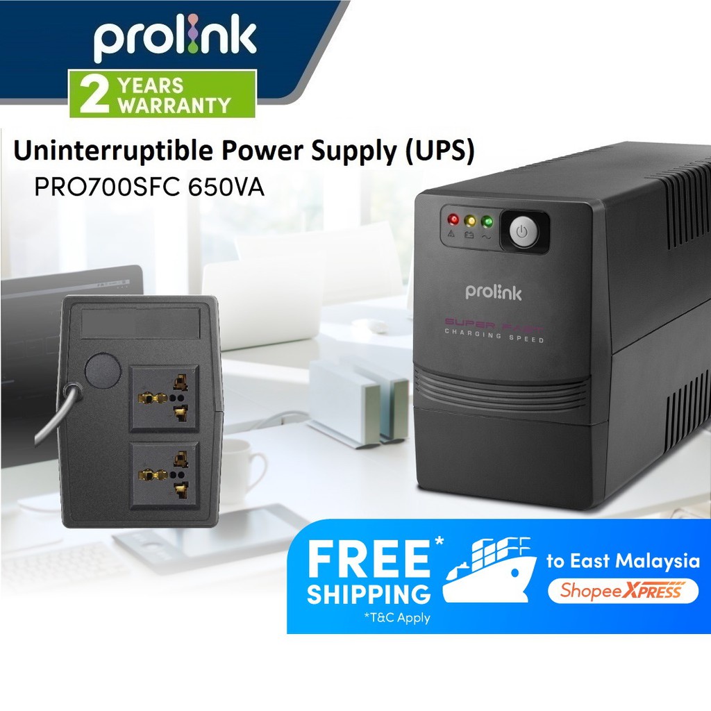 Prolink 650VA UPS Power Bank with AVR / Power Backup for Computer / Modem / Router / Network Equipment / CCTV PRO700SFC