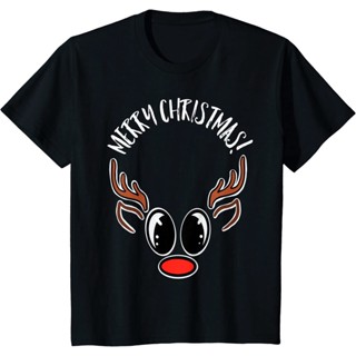 Merry Christmas! เสื้อยืด พิมพ์ลายกวางเรนเดียร์ คริสต์มาส จมูกสีแดง น่ารักเสื้อยืดสวยๆ