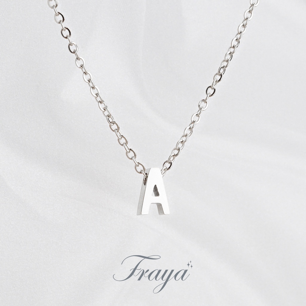 Fraya สร้อยคอตัวอักษร สีเงิน ตัวพิมพ์ใหญ่ A-M สแตนเลส เลือกความยาว DIY มินิมอล ไม่ลอกไม่ดำ ลงทะเล โดนน้ำหอมได้