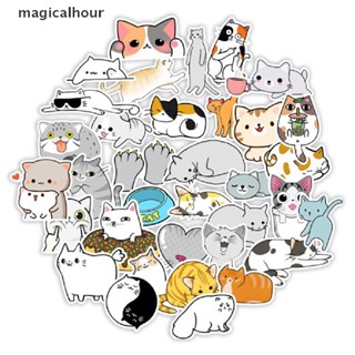 Magicalhour^^ สติกเกอร์ ลายการ์ตูนแมวน่ารัก กันน้ํา สําหรับติดตกแต่งคอมพิวเตอร์ โน้ตบุ๊ก แก้วน้ํา 50 ชิ้น ต่อถุง