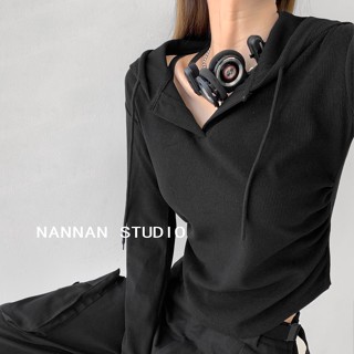Suxi เสื้อครอปท็อปลําลอง แขนยาว แบบผูกเชือก ทรงสลิมฟิต สําหรับผู้หญิง