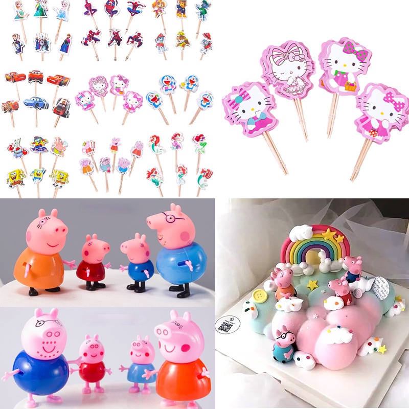 24 การ์ตูนตุ๊กตาธงเค้กวันเกิด คัพเค้กที่เด็กชอบ มนุษย์แมงมุม เค้กวันเกิดตกแต่งเบเกอรี่ แบบอย่าง