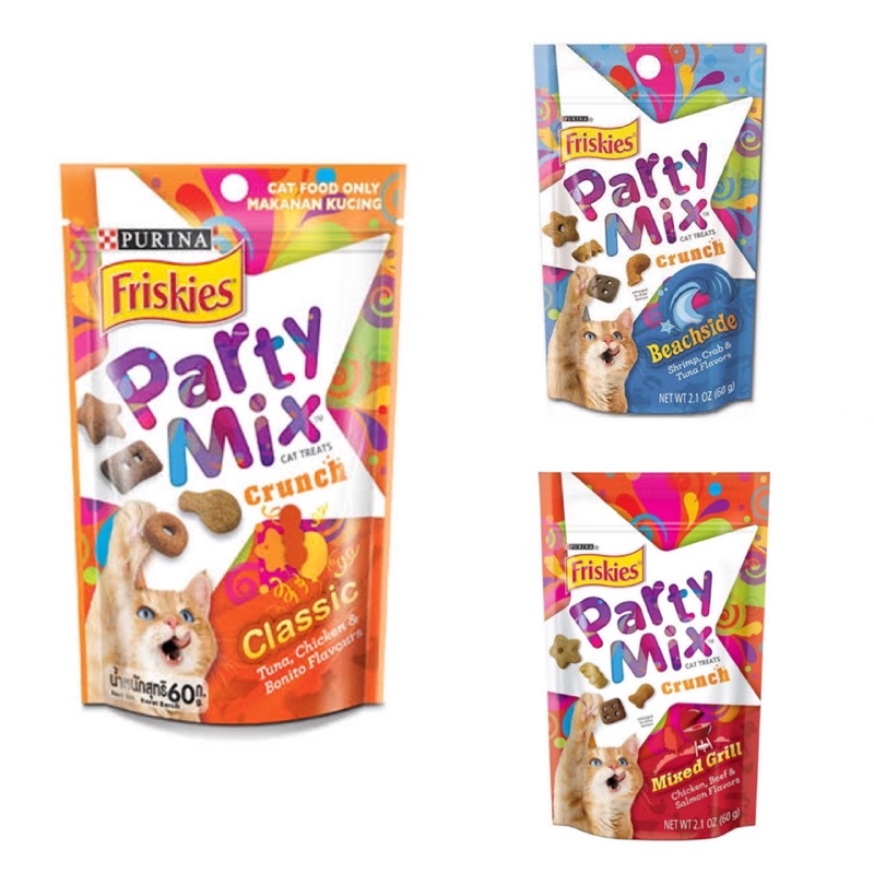 Purina Friskies Party Mix ขนมน้องแมวขนาดกล่อง 60 g x 8 ซอง