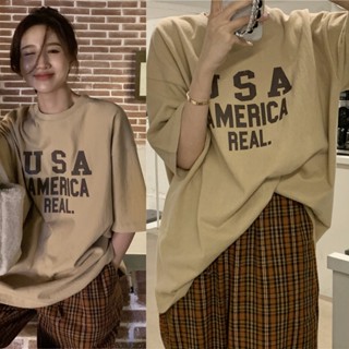 900Shop📌เสื้อยืดสีกากี สกรีนลาย USA แขนสั้น