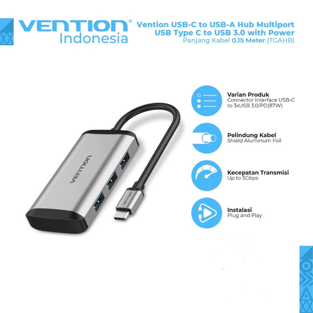 Vention USB-C เป็น USB-A Hub Multiport USB Type-C เป็น USB 3.0 พร้อม Power