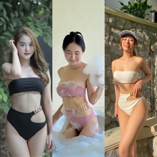 พร้อมส่ง • ชุดว่ายน้ำ Bikini เกาะอก + กางเกงเอวสูง ขาเว้าแบบสายฝอ ผ้าดีมาก งาน SHEIN