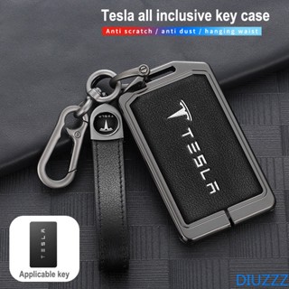 เคสกุญแจรีโมทรถยนต์ แบบหนัง ผสมสังกะสี สําหรับ Tesla Model 3 Model Y Smart Remote