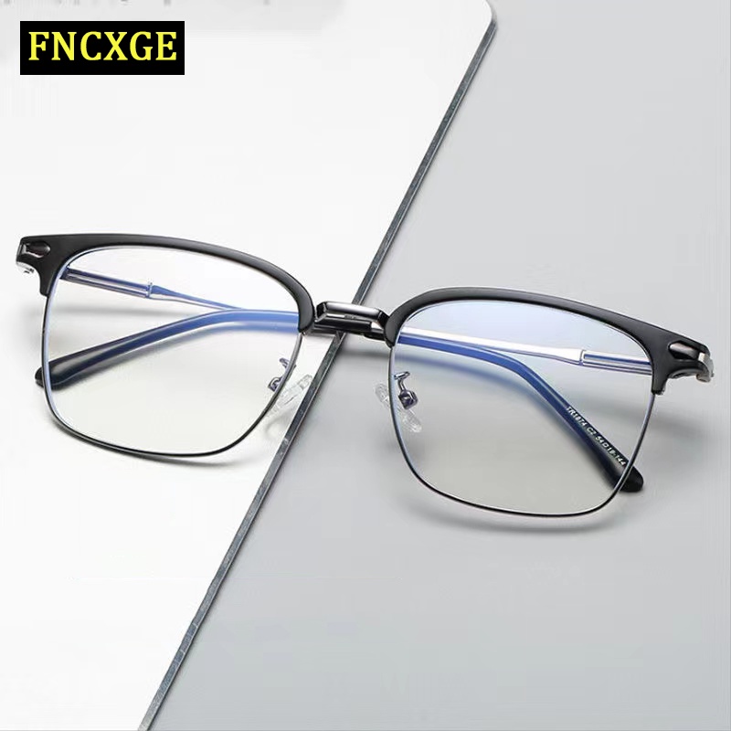 Fncxge 0.0 ถึง -6.0 สายตาสั้น แว่นตาผู้ชาย ผู้หญิง แฟชั่นสไตล์เกาหลี โลหะ สี่เหลี่ยม แว่นตากรองแสงสีฟ้า