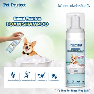 Pet Protect โฟมอาบน้ำแห้งสำหรับสุนัข กำจัดแบคทีเรีย ธรรมชาติ100% สูตรไม่ต้องล้างน้ำออก 200ml.