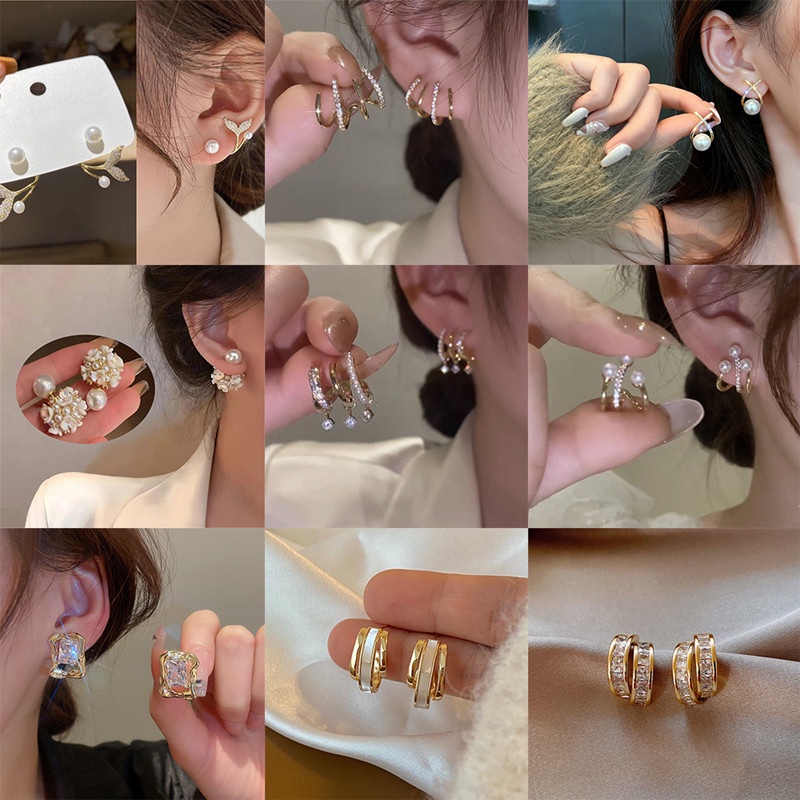 ใหม่แฟชั่น Rhinestone คริสตัลเพิร์ลสตั๊ดต่างหูผู้หญิงงานแต่งงาน Jewlery