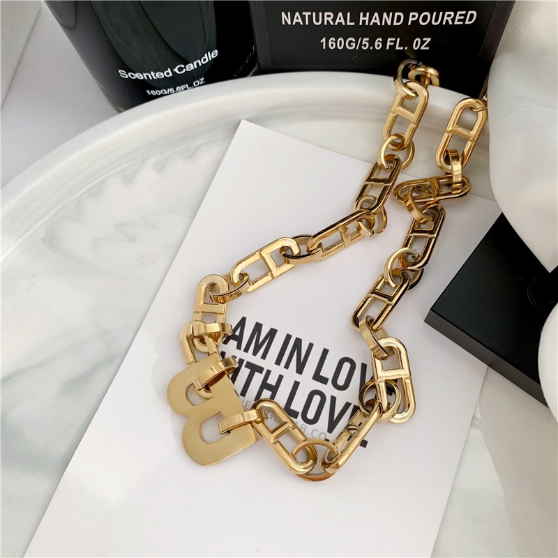ฮิปฮอป พังก์ พังก์ สร้อยคอโซ่ หรูหรา ออกแบบตัวอักษร B Charm สร้อยคอโช้คเกอร์ สีทอง โกธิค เครื่องประดับสําหรับผู้หญิง ปาร์ตี้