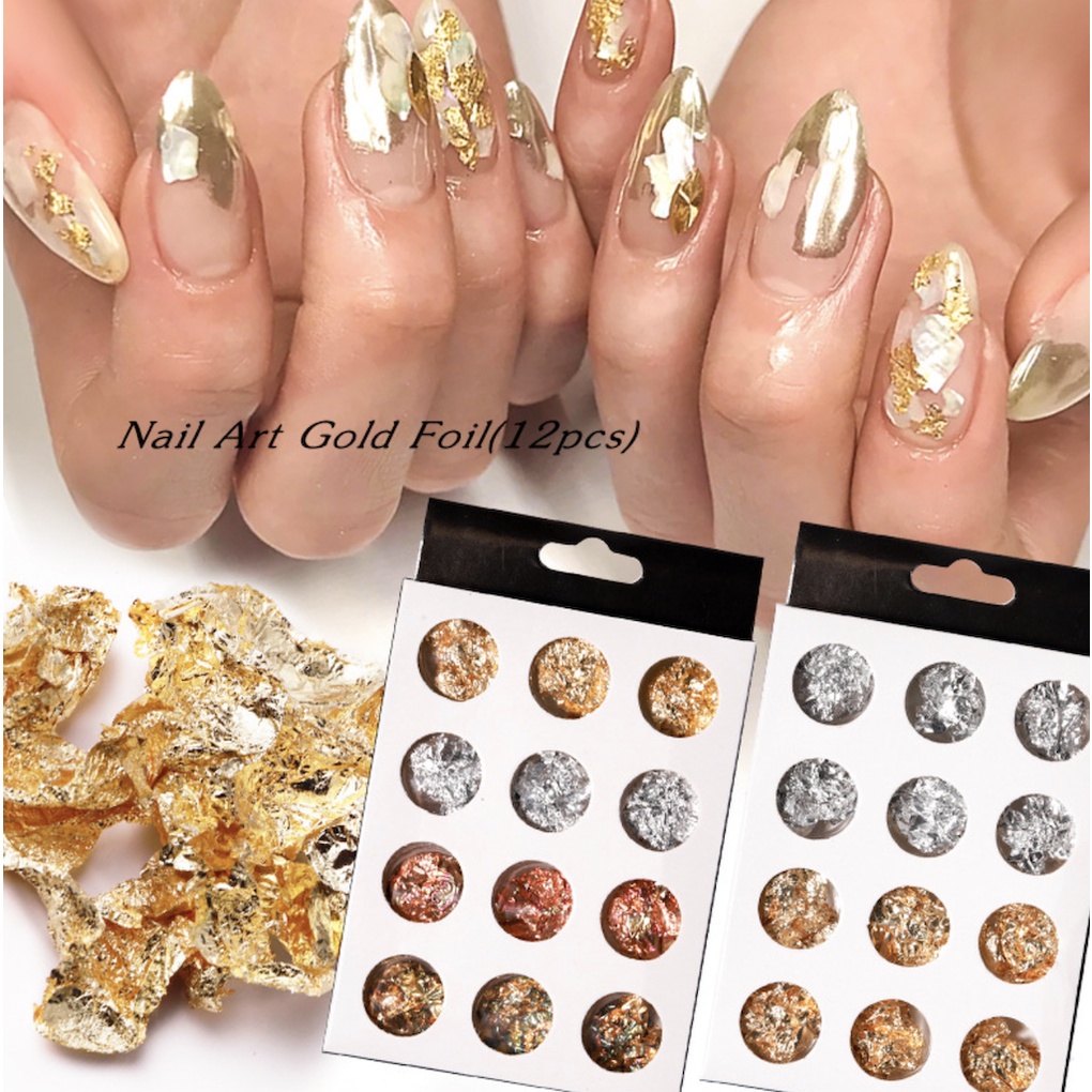 ฟอล์ยติดเล็บ ฟอล์ยแต่งเล็บ ฟอยล์สีทองสีเงิน ฟอยล์หลากสี 12ชิ้น