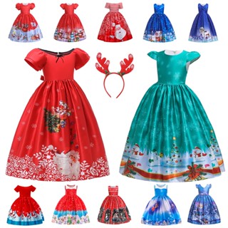 [New products in stock] 2023 girls Christmas dress snowflake cartoon printed princess dress quality assurance GISB