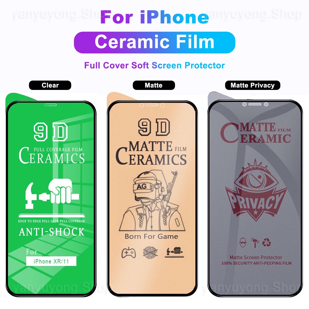 【3 In 1】ฟิล์มกระจกนิรภัยเซรามิค เนื้อแมตต์ กันรอยหน้าจอ สําหรับ iPhone 17 Air 16 15 14 13 12 11 X XS XR Pro Max Plus Mini