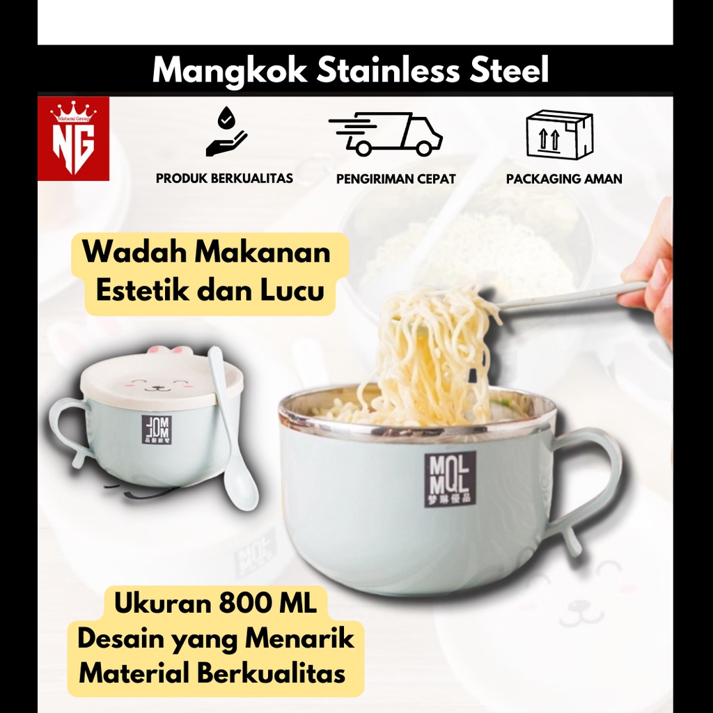 Ng ความร้อนสแตนเลส Ramen ชามก๋วยเตี๋ยวพร้อมฝาปิดน่ารักความงามเกาหลีเด็ก & 39;s อาหารเย็น