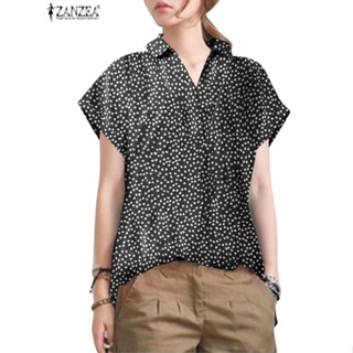 Zanzea เสื้อเบลาส์ แขนสั้น พิมพ์ลายดอกไม้ ทรงหลวม สไตล์เกาหลี สําหรับผู้หญิง