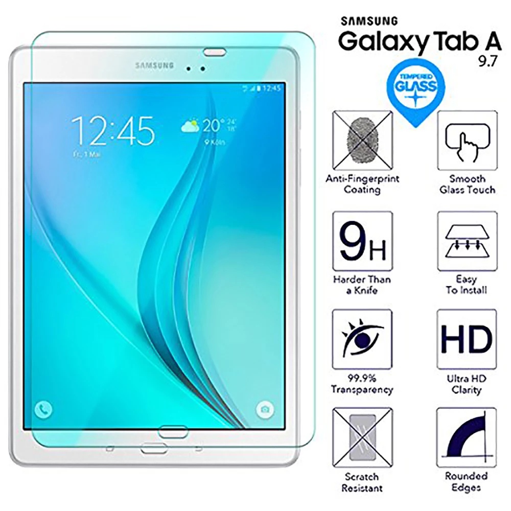 Samsung Galaxy Tab A 9.7 นิ้ว SM-T550 SM-T555 SM-T551 P550 P555 SM-P555M กระจกนิรภัยป้องกันหน้าจอฟิล์มคลุมทั้งหมด