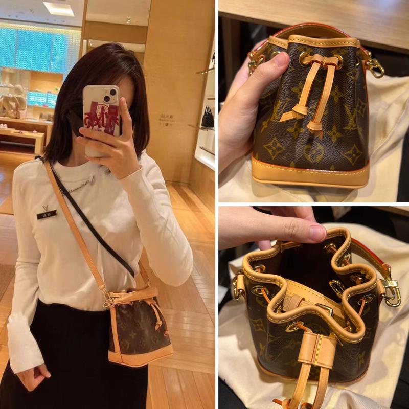 LV/Louis Vuitton กระเป๋าผู้หญิง NANO NOE presbyopic mini bucket bag one-shoulder Messenger bag portable