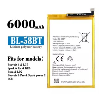 แบตเตอรี่ใหม่6000MAh แบตเตอรี่สำหรับ BL-58BT 1ICP5/67/102