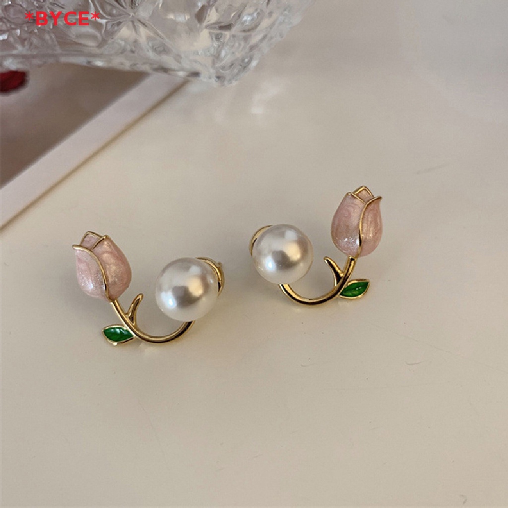 Byce> ใหม่ ต่างหูสตั๊ด รูปดอกทิวลิป ประดับมุก สีขาว สวยหรู เครื่องประดับ สําหรับผู้หญิง งานเลี้ยง งานแต่งงาน 1 คู่