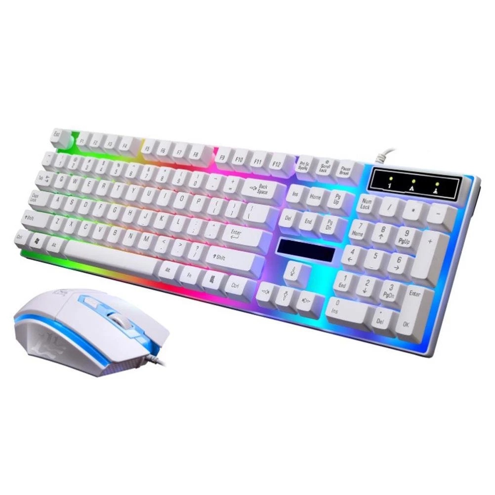 Keyboard and Mouse Set แป้นพิมพ์สำหรับเล่นเกม Office/Gaming Mechanical Feeling 104 Key USB Wired RGB LED Back light