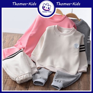 [THOMAS Kids] ชุดจัมเปอร์แขนยาว มีฮู้ด เนื้อผ้าฝ้าย สีพื้น และกางเกงขายาว สําหรับเด็กผู้ชาย และเด็กผู้หญิง อายุ 3-10 ปี 2 ชิ้น