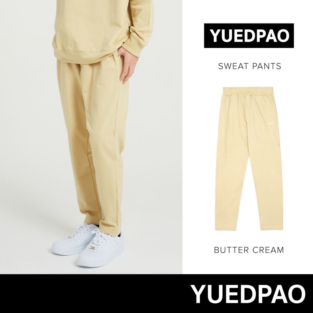 Yuedpao ยอดขาย No.1 รับประกันไม่ย้วย 2 ปี กางเกงสีพื้น ยืดเปล่า Sweatpants สี Butter cream