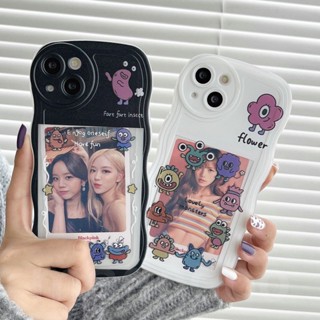 Cartoon Casing For iPhone 15 14 13 Mini 12 11 Pro Xs max 6s 6 7 8 Plus X XR 14ProMax 13promax 12promax 11promax Cute Waves Edge Fine Hole Monsters Photo frame Can Placed Photos Tpu Airbag Shockproof Clear Soft Phone Case Cover BW 05