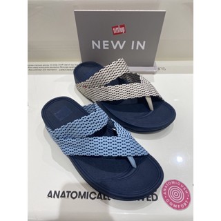 รองเท้า(ฟิบฟอบ) Fitflop Sling Weave รุ่นใหม่ล่าสุด สีฟ้าจุด-ครีมจุด สายถัก อุปกรณ์ครบพร้อมส่ง