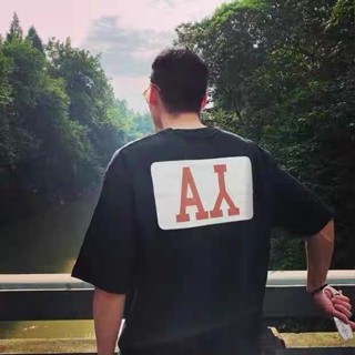 เสื้อยืดแขนสั้น พิมพ์ลายตัวอักษร Askyurself Behind Letter AY Washed Distressed European American Street Wear High Street ทรงหลวม สําหรับผู้ชาย และผู้หญิง