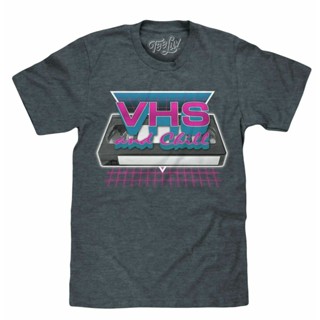 CLASSIC VHS AND CHILL LOGO FILM TEE MENS HOBBY TEE OLD SCHOOL HEATHER NAVY