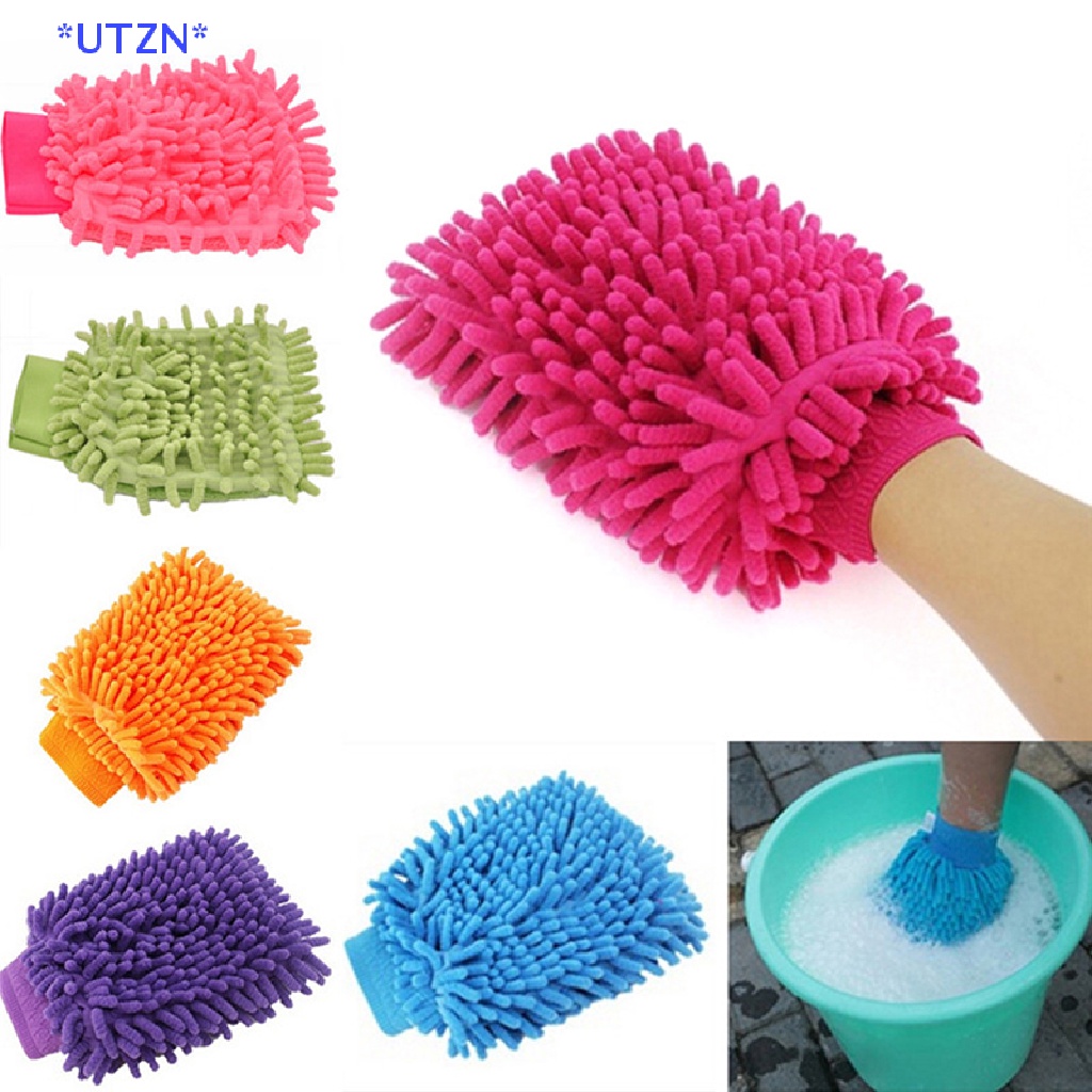 UTZN> Good  Auto Care 2 in 1 Ultrafine Fiber Chenille Microfiber Car Wash Glove Mitt Soft Mesh backing no scratch for Car Wash and Cleaning new