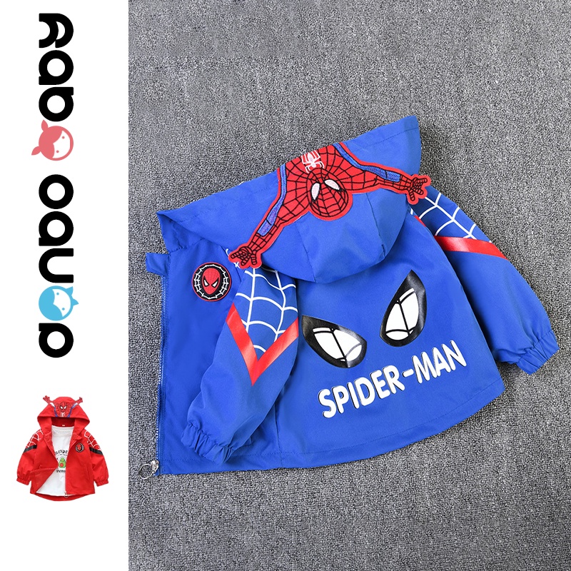 เสื้อแจ็กเก็ต เสื้อโค้ท มีฮู้ด ลายสไปเดอร์แมน แฟชั่นสําหรับเด็ก