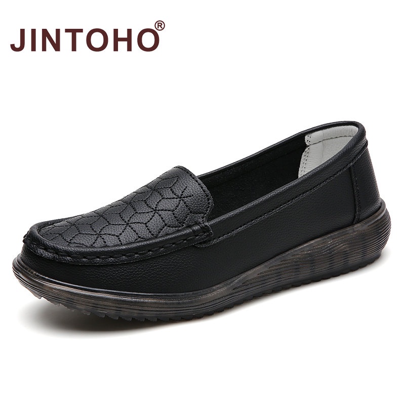 【JINTOHO】รองเท้าโลฟเฟอร์ลําลอง หนังนิ่ม ส้นแบน ใส่สบาย หรูหรา สําหรับสตรี คุณแม่