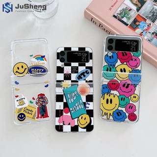 Jusheng เคสโทรศัพท์มือถือ ลายหน้ายิ้ม สามชิ้น แฟชั่น สําหรับ Samsung Z Flip5 Z Flip4 Z Flip3