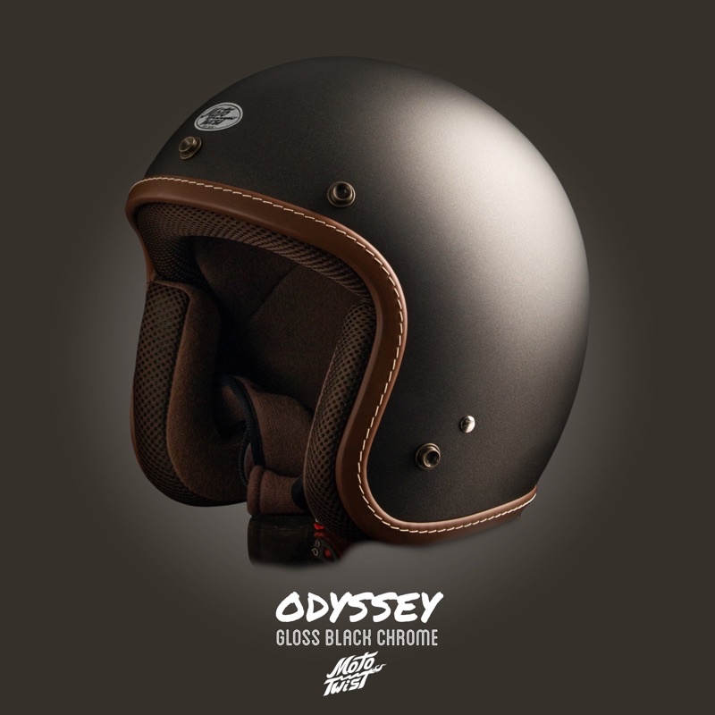 MOTOTWIST ODYSSEY สีเทาด้านขอบน้ำตาล หมวกกันน็อคคุณภาพกระดุมทองเหลืองไม่ขึ้นสนิม!