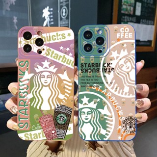 เคสโทรศัพท์มือถือ ขอบสี่เหลี่ยม ลาย Starbucks สําหรับ iPhone 14 Plus 13 Pro Max 12 iPhone 11 XR 8 7 SE 2022